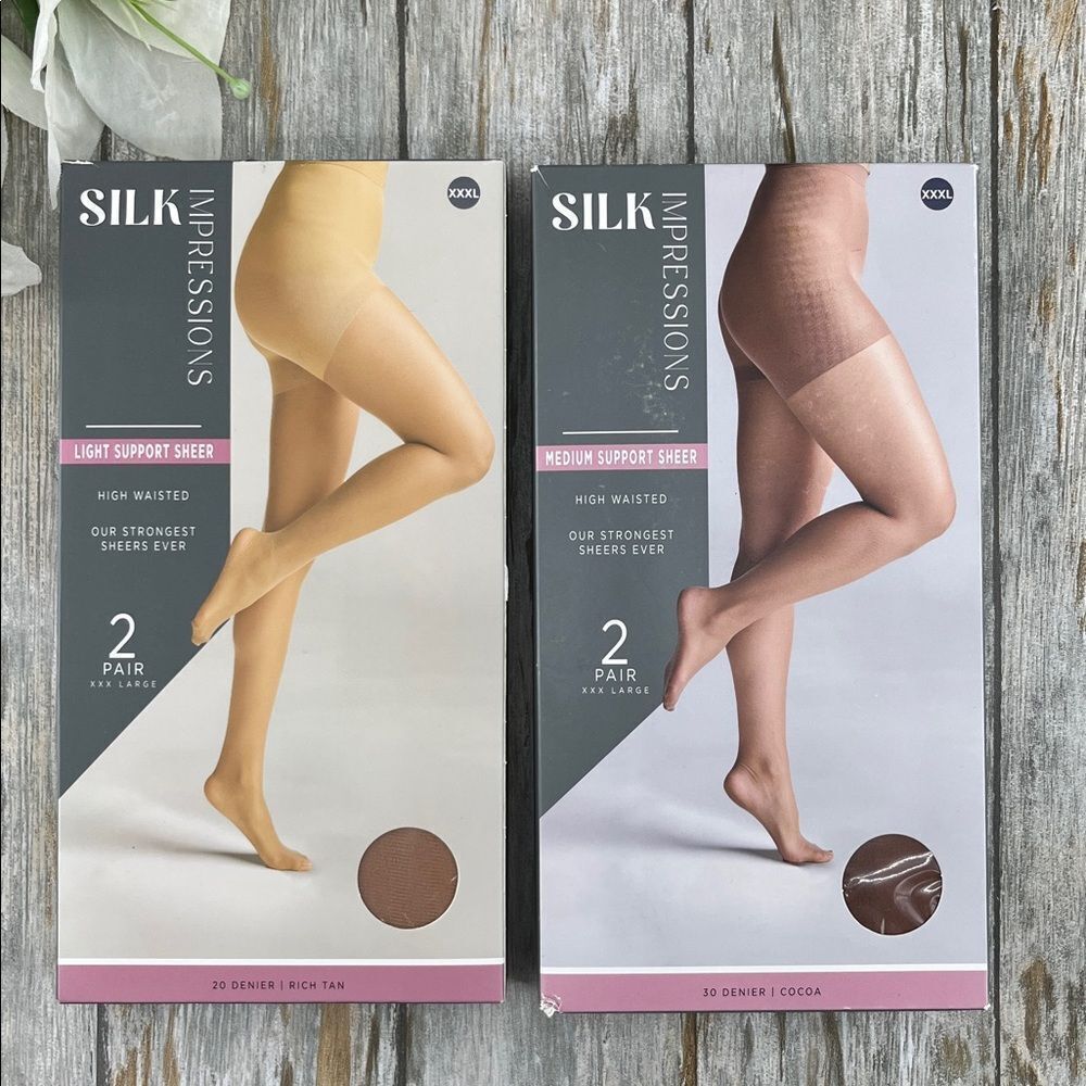Silk Impressions Shimmer Sheer Pantyhose Stockings Sheer 2, 2-Packs XXXL